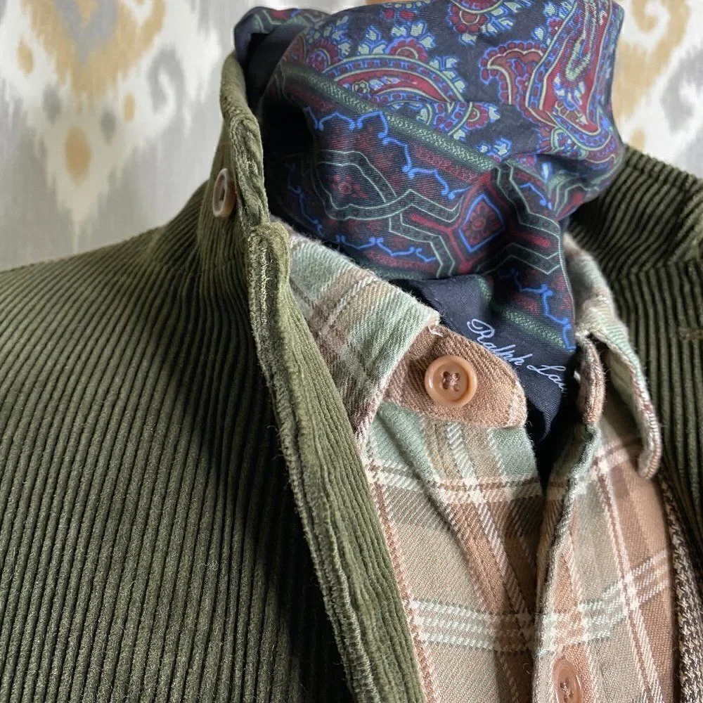 Polo Ralph Lauren Vintage Olive Green Cotton Corduroy Messenger Sport Coat